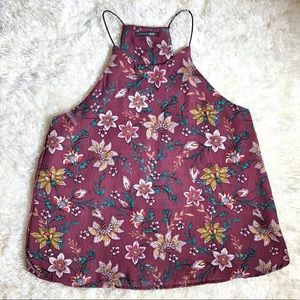Flowered Dark Mauve Colored Tank Top